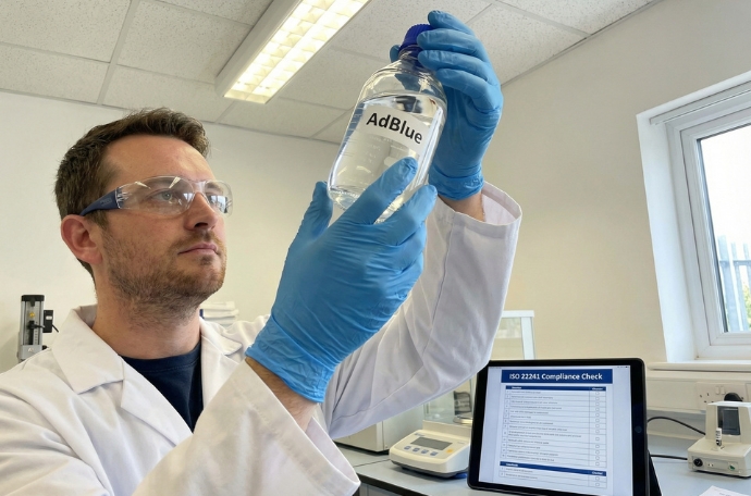 Scientist in a lab coat testing adblue 