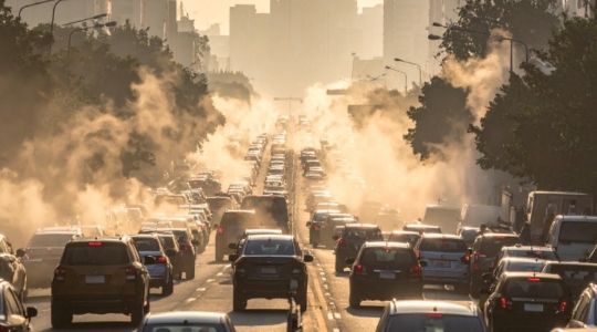 Polluted cars on the road